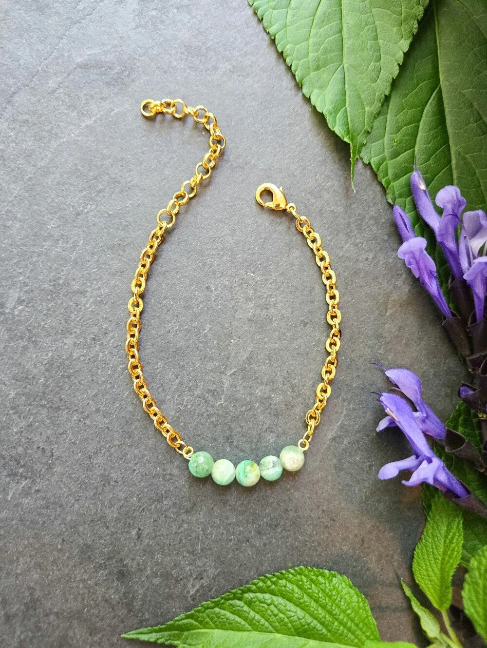 NWT Artisan-Made Azurite Jade 24k Gold-Plated Bracelet